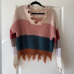 Women's Fringe Multi Color Sweater